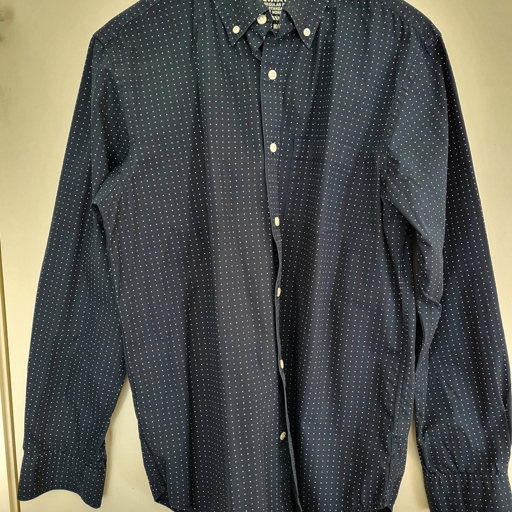 Old Navy Classic Navy Blue Polka Dot Men's Shirt - Picture 5 of 8